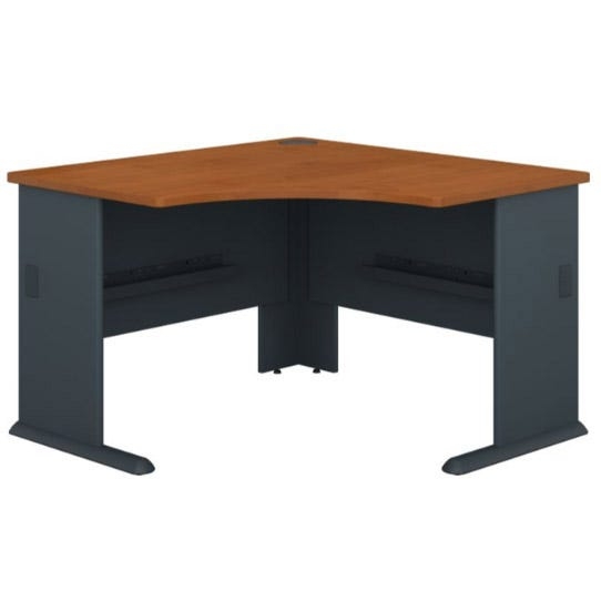 Minimalist Light Oak Corner Desk with Wire Management Grommet