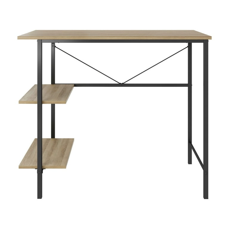 Minimalist Light Oak Writing Desk with Open Storage Shelf