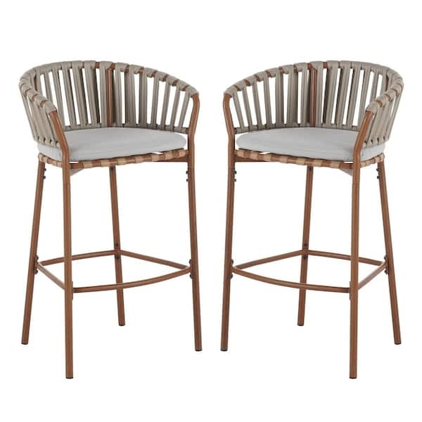 Minimalist Metal Bar Chairs, Beige Cushions, Slatted Backrest