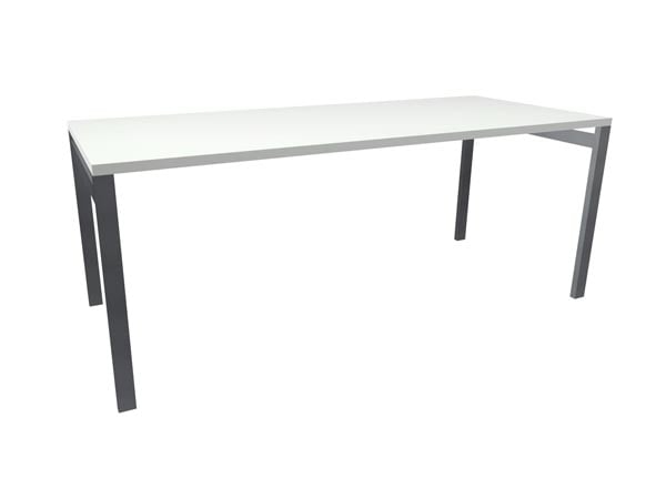 Minimalist Office Desk with Thick White Top and Square Metal Legs