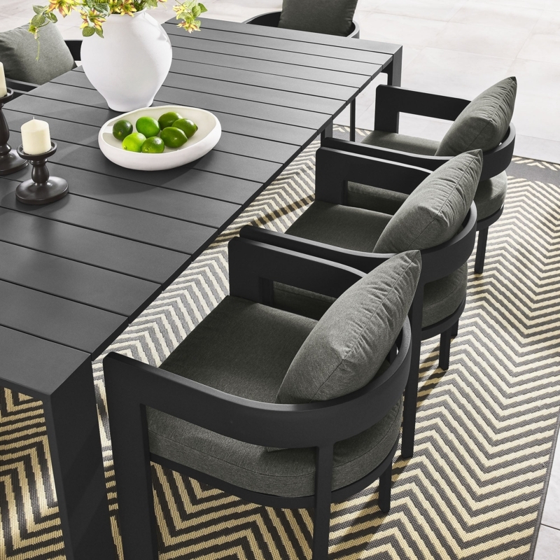 Minimalist Outdoor Dining Set: 9-Piece Monochromatic Grey Aluminum