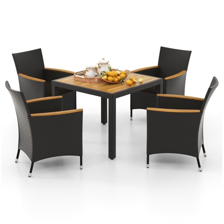 Minimalist Patio Dining Set: Matte Metal, Slatted Square Table.