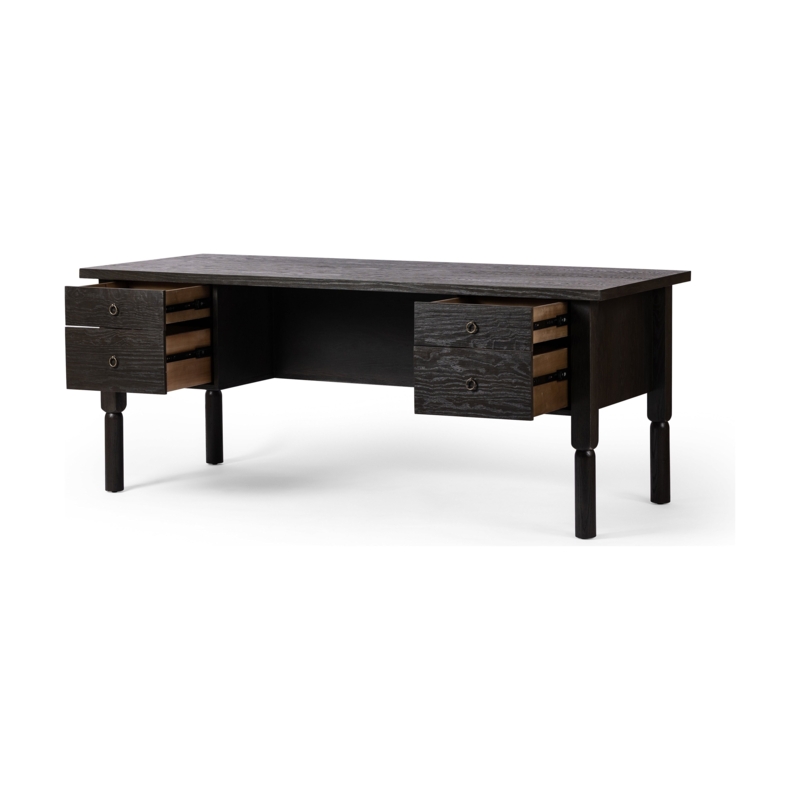 Minimalist Ribbed Pedestal Desk with Pill-Shaped Wood Top