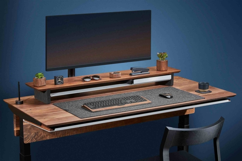Minimalist Standing Desk with Thick Walnut Top and Matte Black Frame