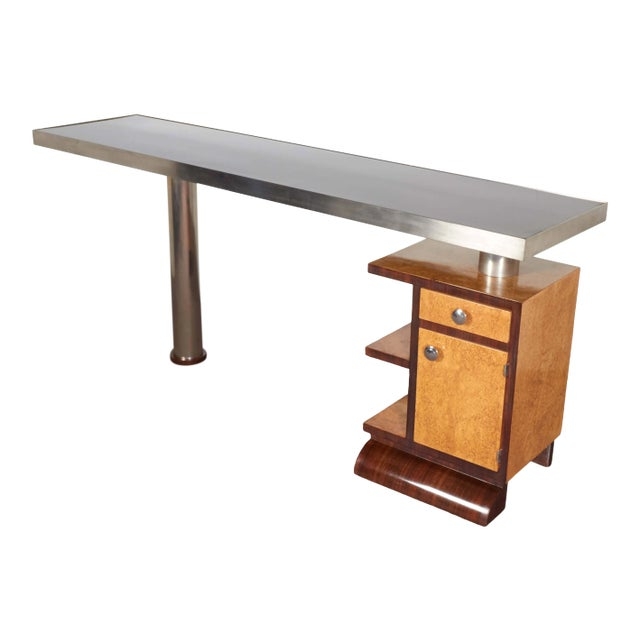 Minimalist Two-Tone Writing Desk with Polished Nickel X-Frame Legs