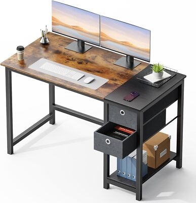 Minimalist Wood and Metal Desk with Two Drawers