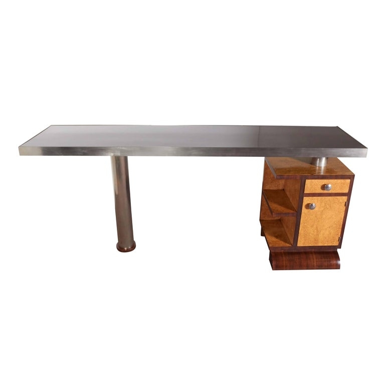 Minimalist Wood and Nickel Desk with Two-Tone Finish & Slim Profile