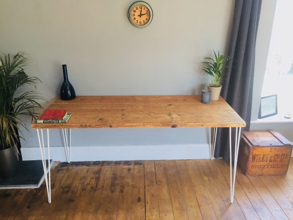 Minimalist Wood Writing Desk with White Hairpin Legs