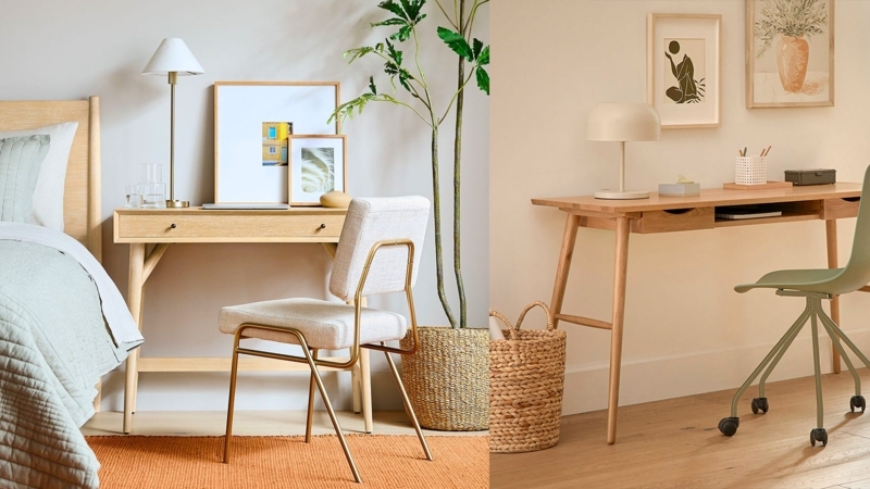 Minimalist Writing Desk featuring Mixed Metal Accents and Slim Design