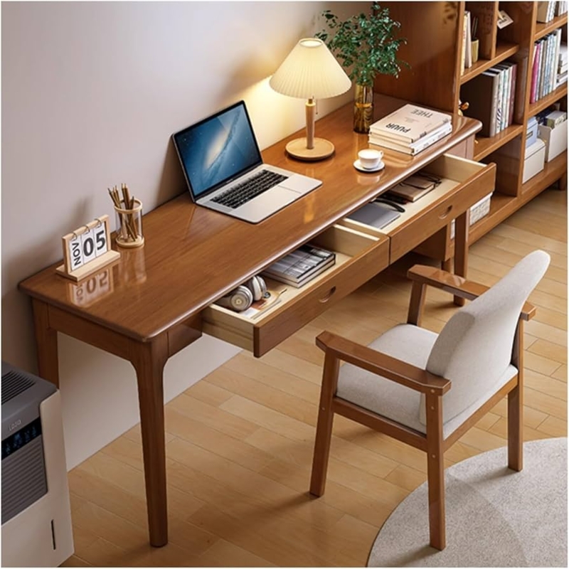 Minimalist Writing Desk in Light Oak Tone with Tapered Legs
