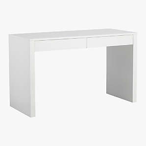 Minimalist Writing Desk Slim Apron Drawers White Finish
