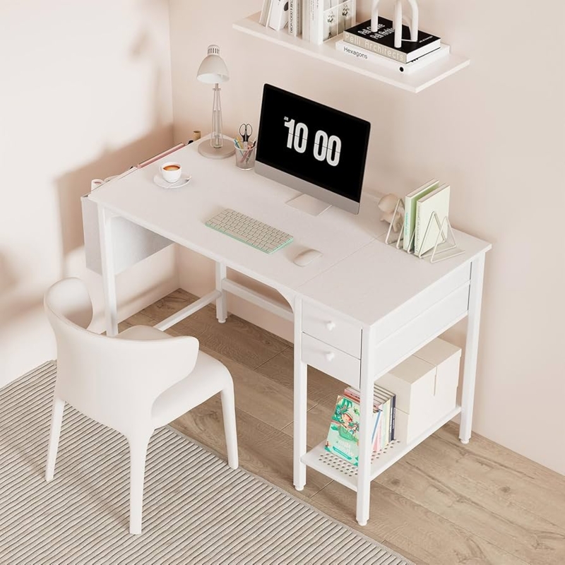 Minimalist Writing Desk with Cutout Handles and Two Drawers