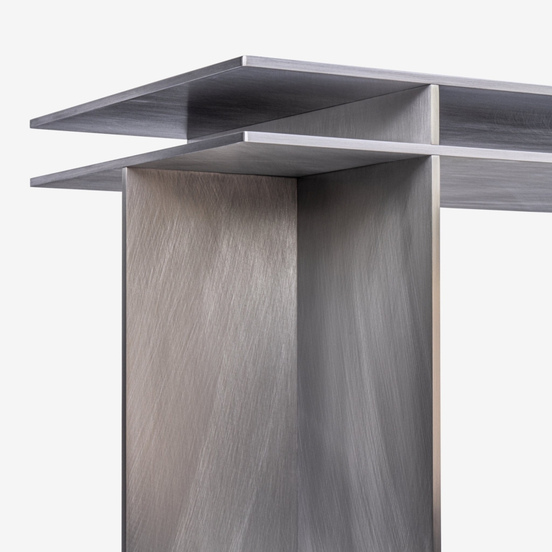 Minimalist Writing Desk with Slim Wood Top and Grey Metal Frame