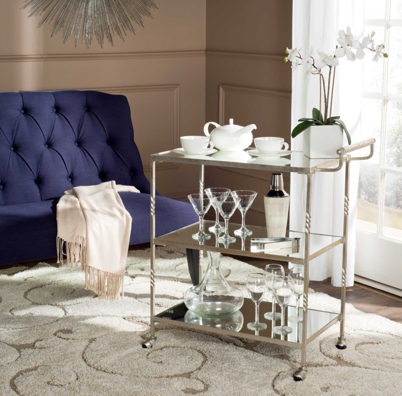 Mirrored Bar Cart with Integrated Handles and Polished Finish