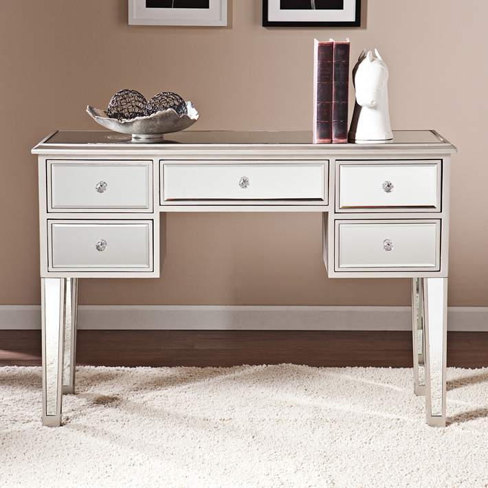 Mirrored Console Table with Five-Drawer Layout and Tapered Legs