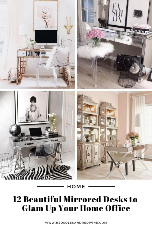 Mirrored Desk Glam Home Office Setup Silver X-Base Legs