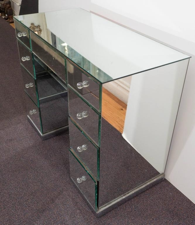 Mirrored Desk with Tiered Pedestal Base and Art Deco Silhouette