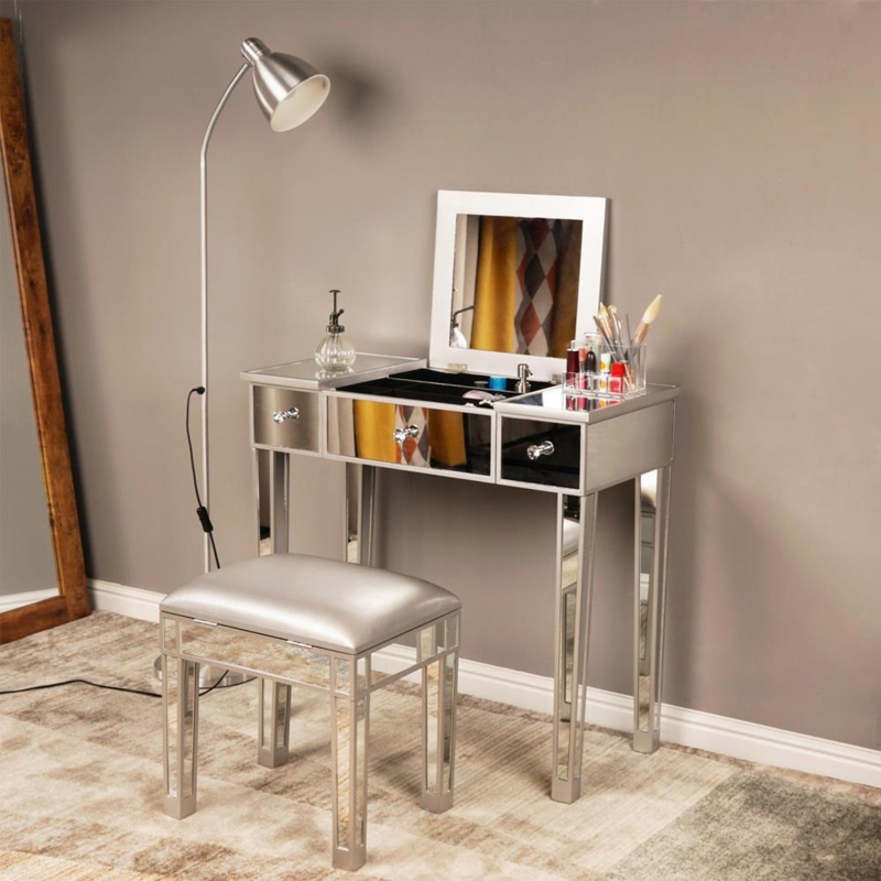 Mirrored Vanity Table with Flip-Top Mirror and Three Drawers
