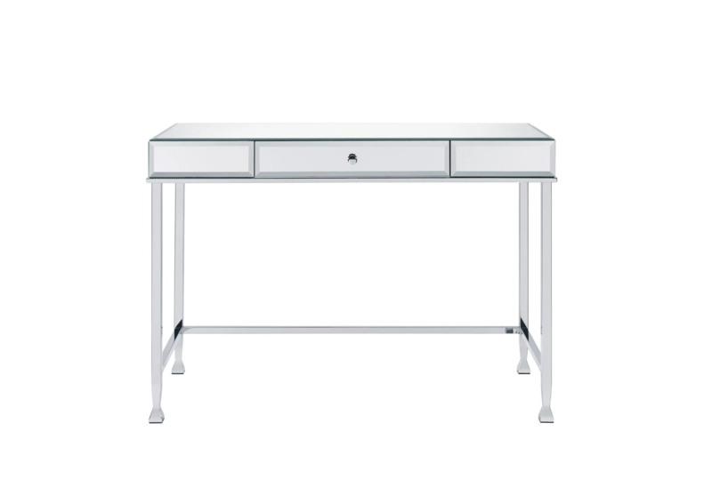 Mirrored Writing Desk Crystal Knobs Three Drawer Vanity