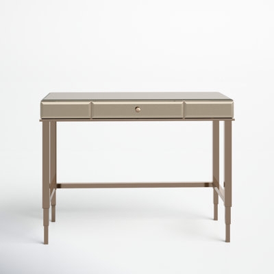 Mirrored Writing Desk With Gold Legs And X-Base Glam Design