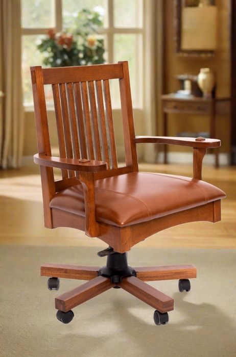 Mission Style Office Chair Slat Back Walnut Finish Craftsman Desk