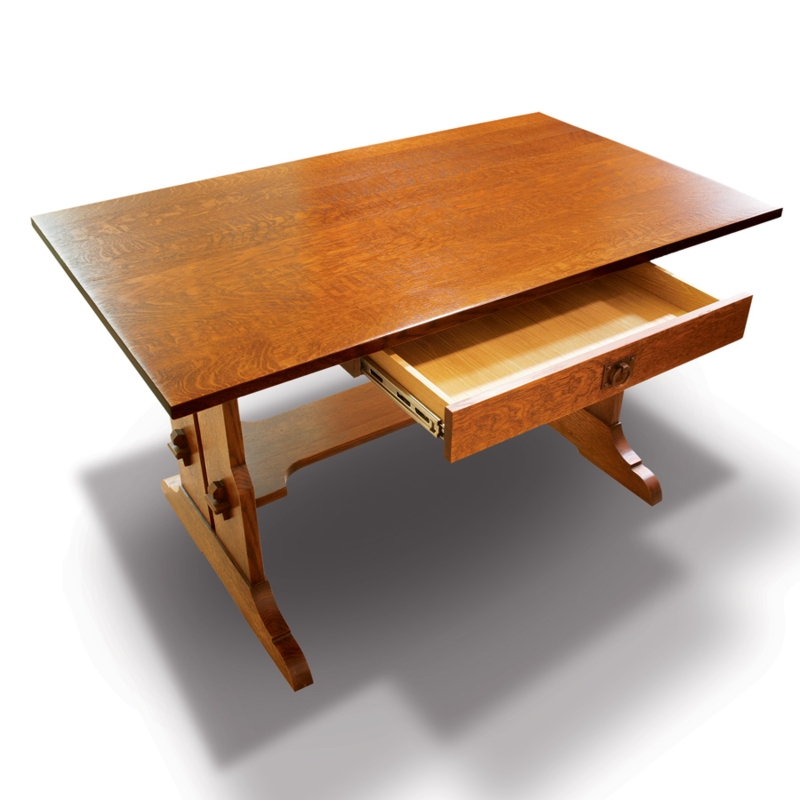 Mission Style Trestle Desk with Two Drawers and X-Frame Legs