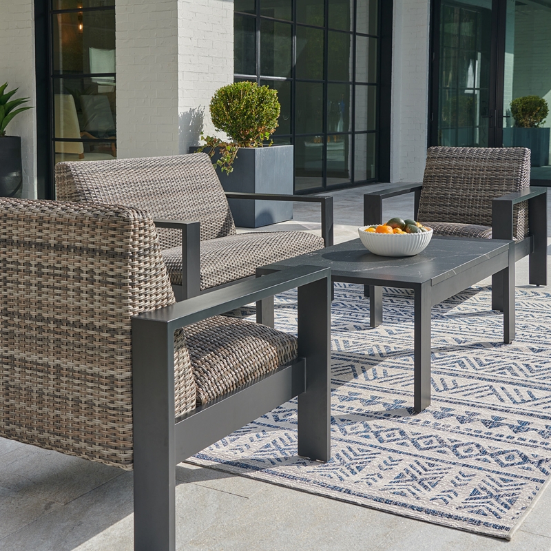 Mixed Material Outdoor Set: 4-Piece Wicker Weathered Wood Accents