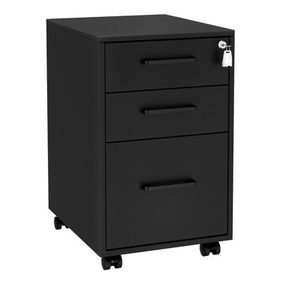Mobile Black Filing Cabinet with Locking Drawer and Open Shelf