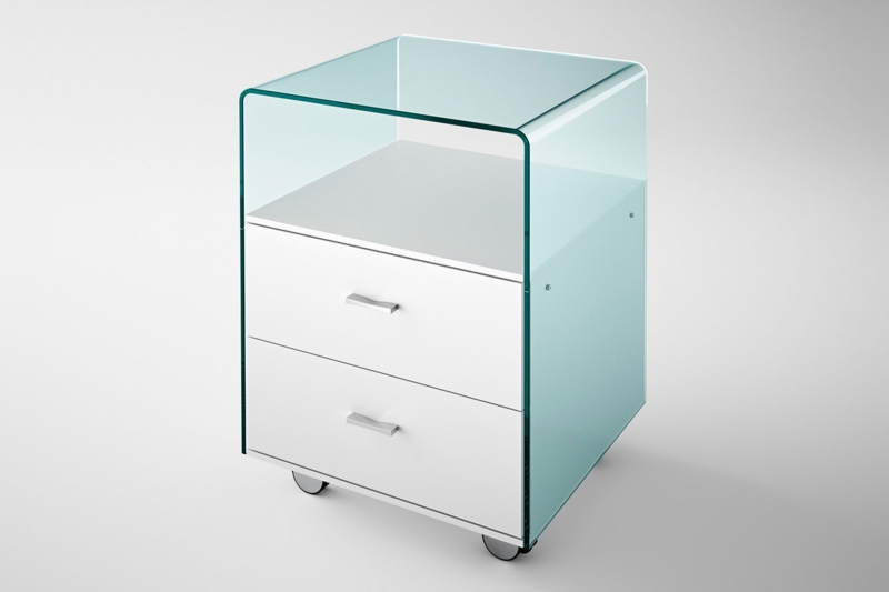 Mobile File Cabinet Curved Glass Shell Wood Drawers Modern Office