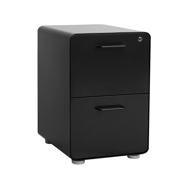Mobile Filing Cabinet: Rounded Black Metal 2-Drawer Locking Storage
