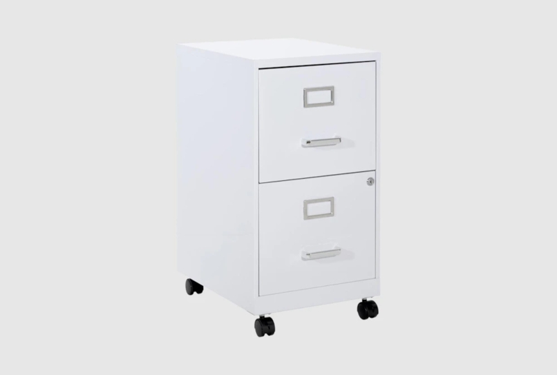 Mobile White Filing Cabinet Recessed Pulls Compact Size Modern