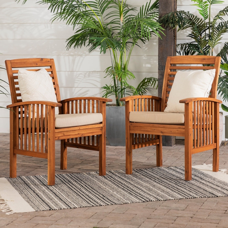 Modern Acacia Wood Outdoor Club Chair Set Slatted Back Tapered Legs