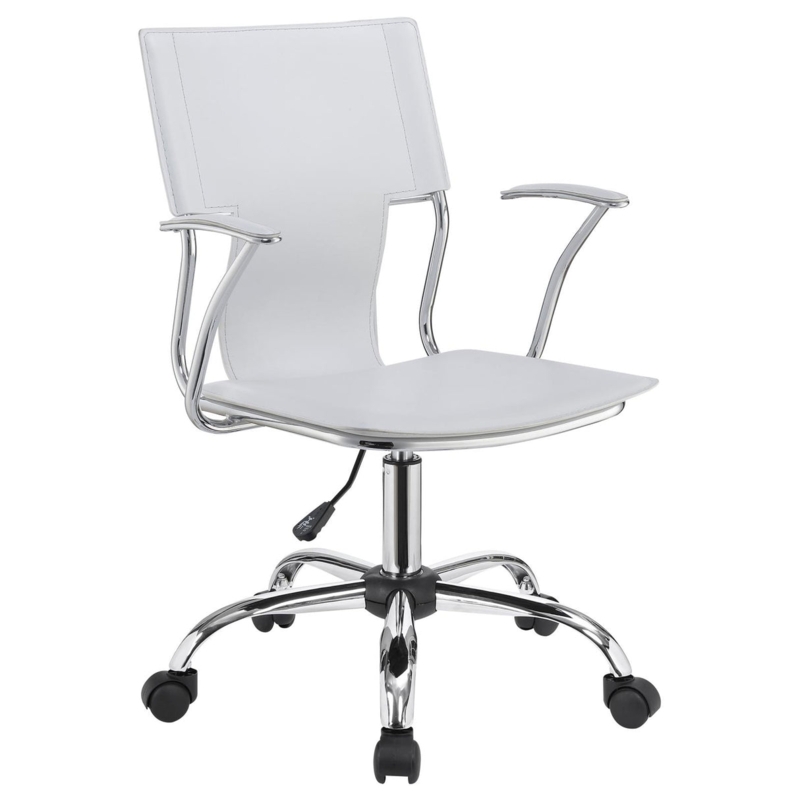Modern Armless Office Chair White Vertical Channel Stitching Polished Chrome