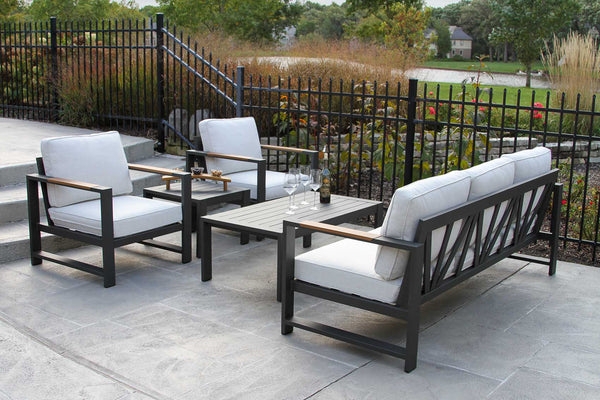Modern Black Metal 9-Piece Patio Dining Set, Slat Top Design