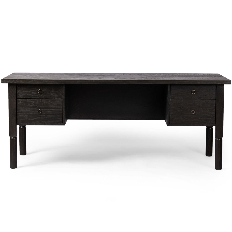Modern Block Leg Desk with Floating Top Design and Wire-Brushed Finish