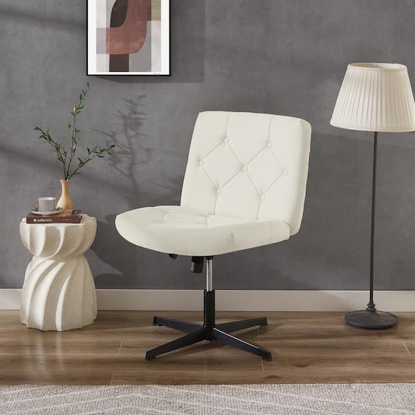 Modern Channeled Back Task Chair Beige Armless Adjustable