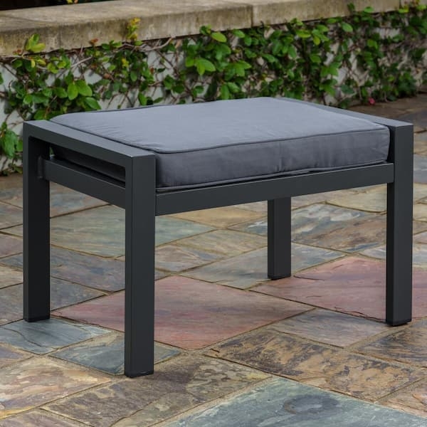 Modern Charcoal Outdoor Ottoman with Slatted Aluminum Base Design