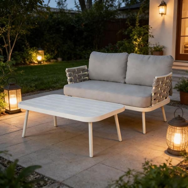 Modern Coastal Black Steel Patio Set with Wood Accents
