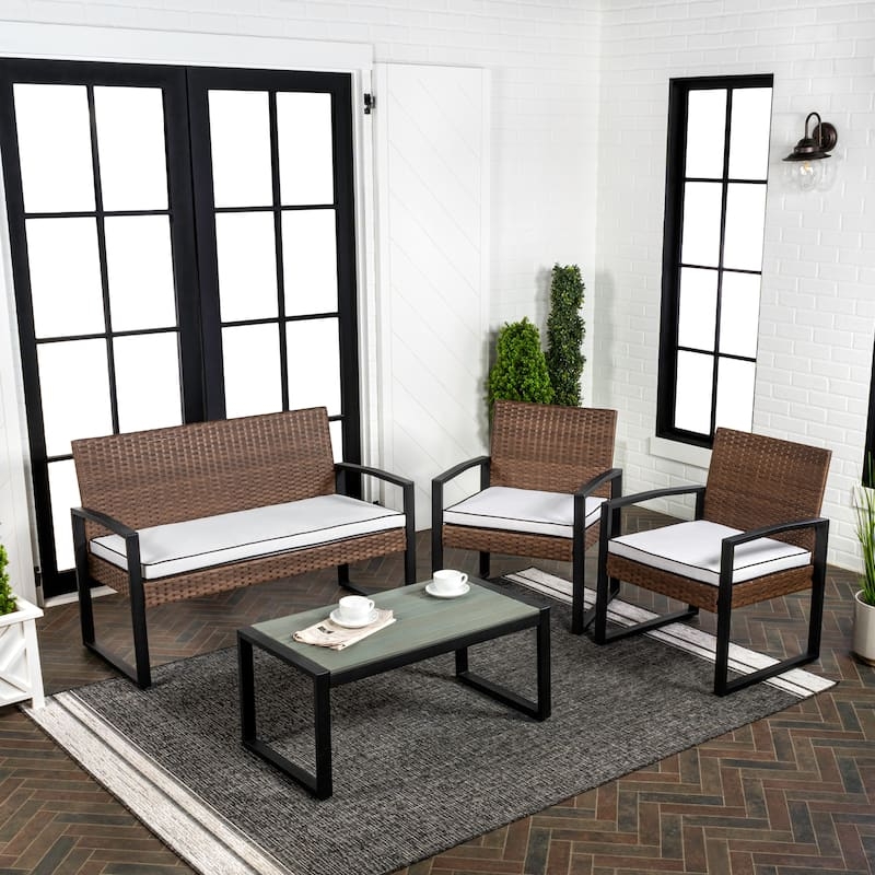 Modern Coastal Grey Faux Wicker Patio Conversation Set
