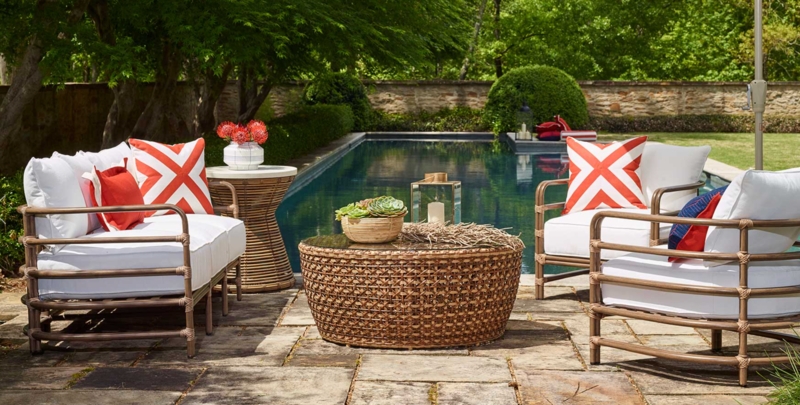 Modern Coastal Slatted Wood Outdoor Sofa Seating Set