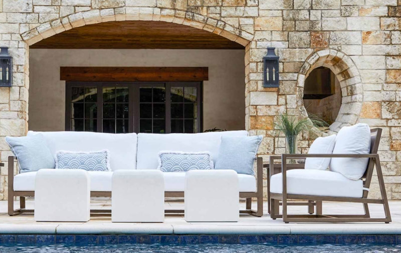 Modern Coastal White Upholstery Outdoor Conversation Set
