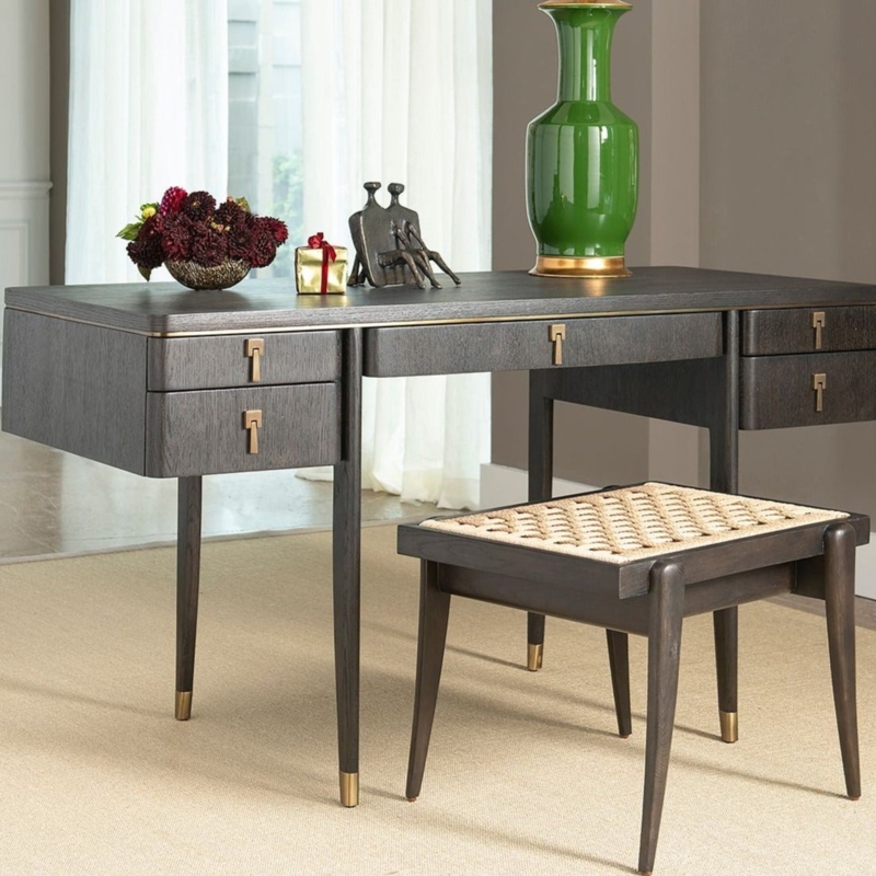 Modern Desk featuring Gold Wrap-Around Legs and Espresso Finish