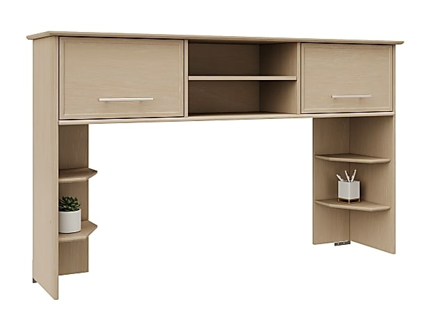 Modern Desk Hutch, Natural Oak with Monitor Bridge Layout