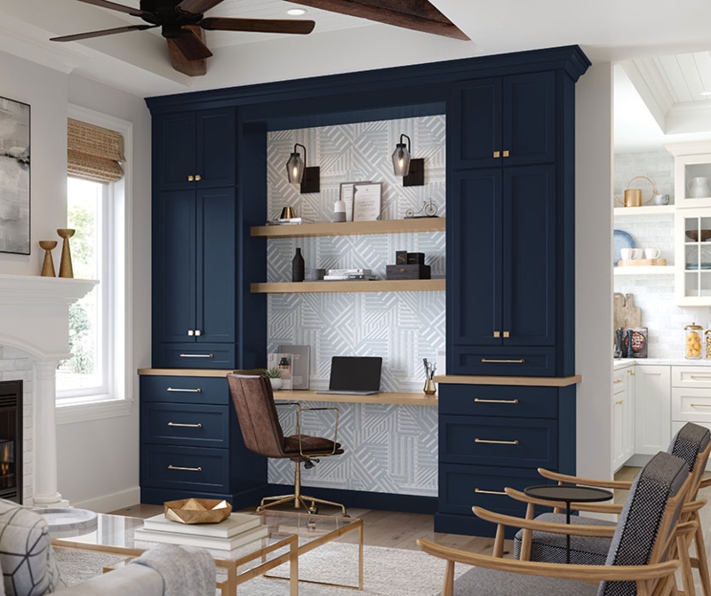 Modern Farmhouse Built In Desk With Navy Blue Finish