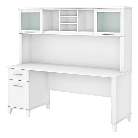 Modern Farmhouse L-Shaped Desk with Frosted Glass Doors