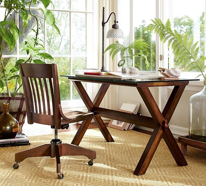 Modern Farmhouse Writing Desk with Trestle Sawhorse Legs
