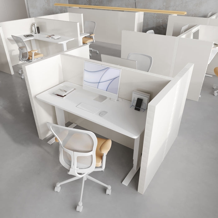 Modern H-Shaped Office Cubicle Fabric Privacy Panels Two-Person Desk
