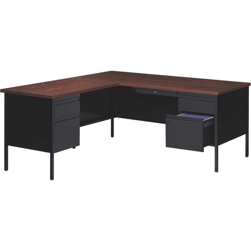 Modern L-Shaped Desk with Walnut Finish and Pedestal Drawers