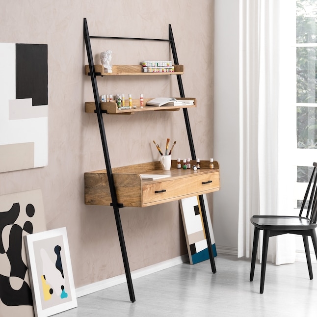 Modern Ladder Desk with Tiered Shelving and Single Drawer