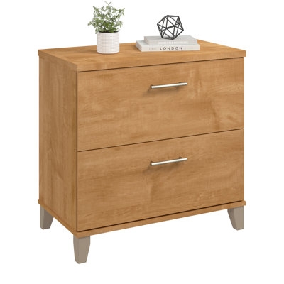 Modern Maple Lateral File Cabinet with Black Bar Pulls